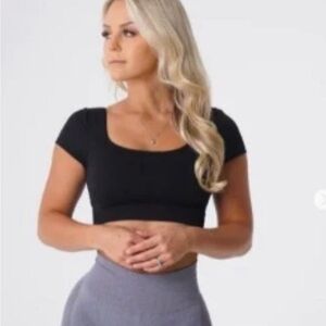 NVGTN Black Scoop Neck Crop Tee Sz S nwt